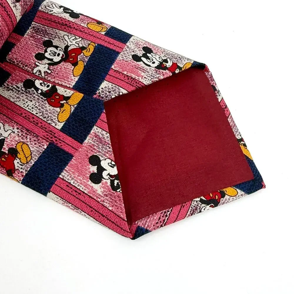Vintage 90s Mickey & Co Disney Pink Navy 100% Silk Mickey Mouse Necktie